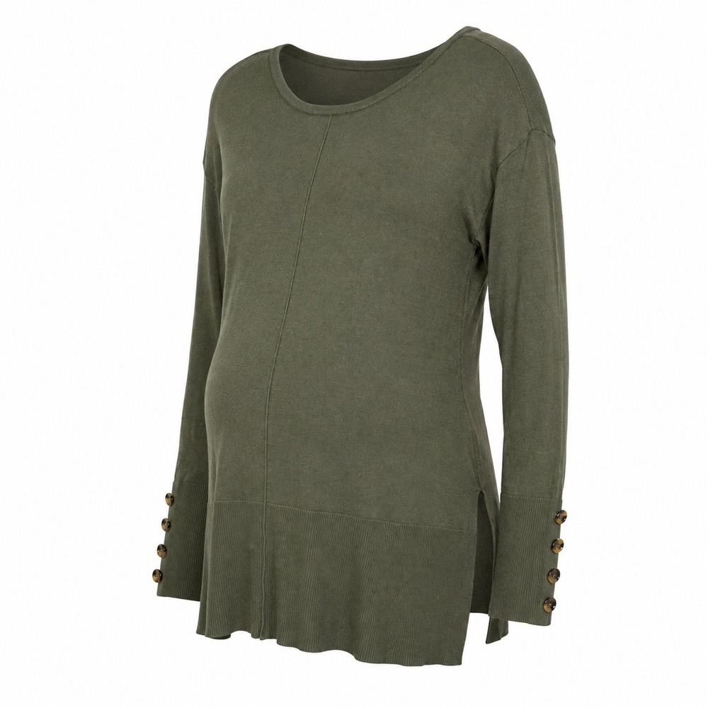 Lety & Me Womens Maternity Olive Green Button Cuff Tunic Sweater M NWT